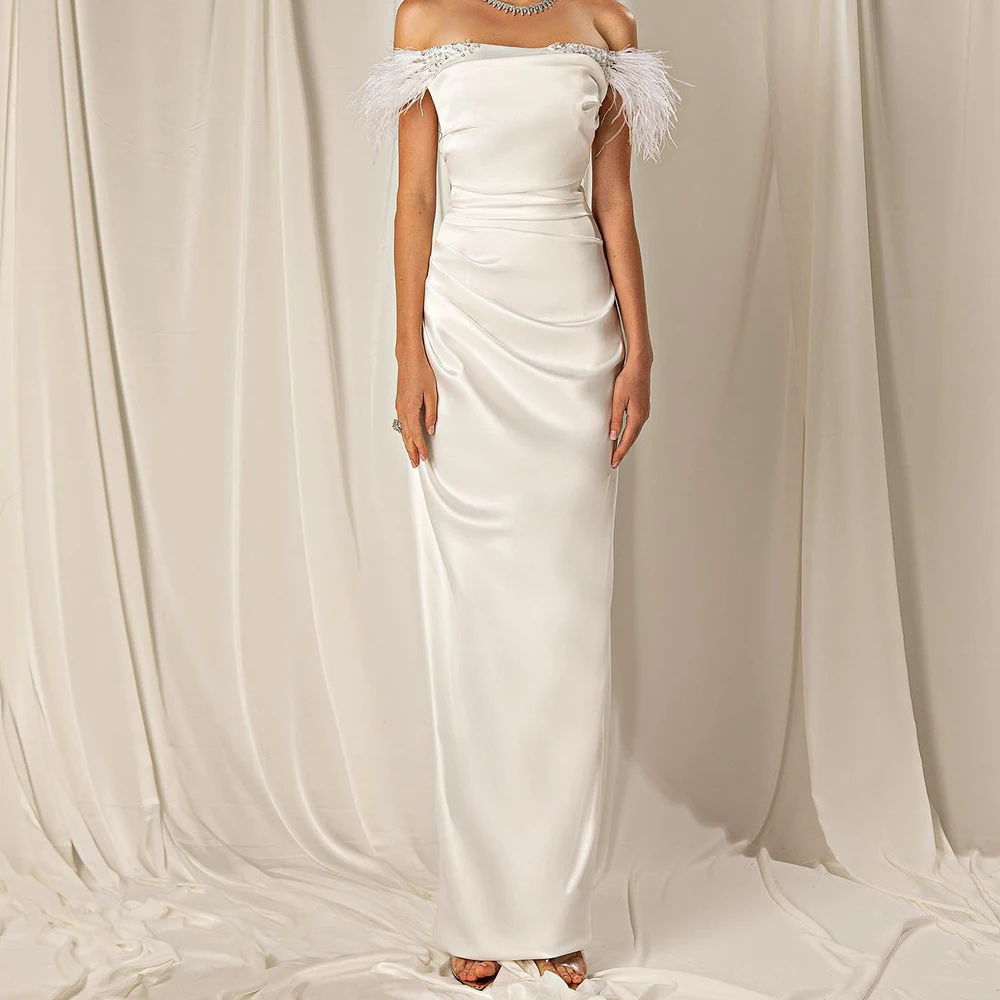 Customized Elegant Crystal Off the Shoulder Satin Evening Dresses Temperament Straight Floor Length Boat Neck Short Sleeves Cele
Customized Elegant Crystal Off the Shoulder Satin Evening Dresses Temperament Straight Floor Length Boat Neck Short Sleeves Cele