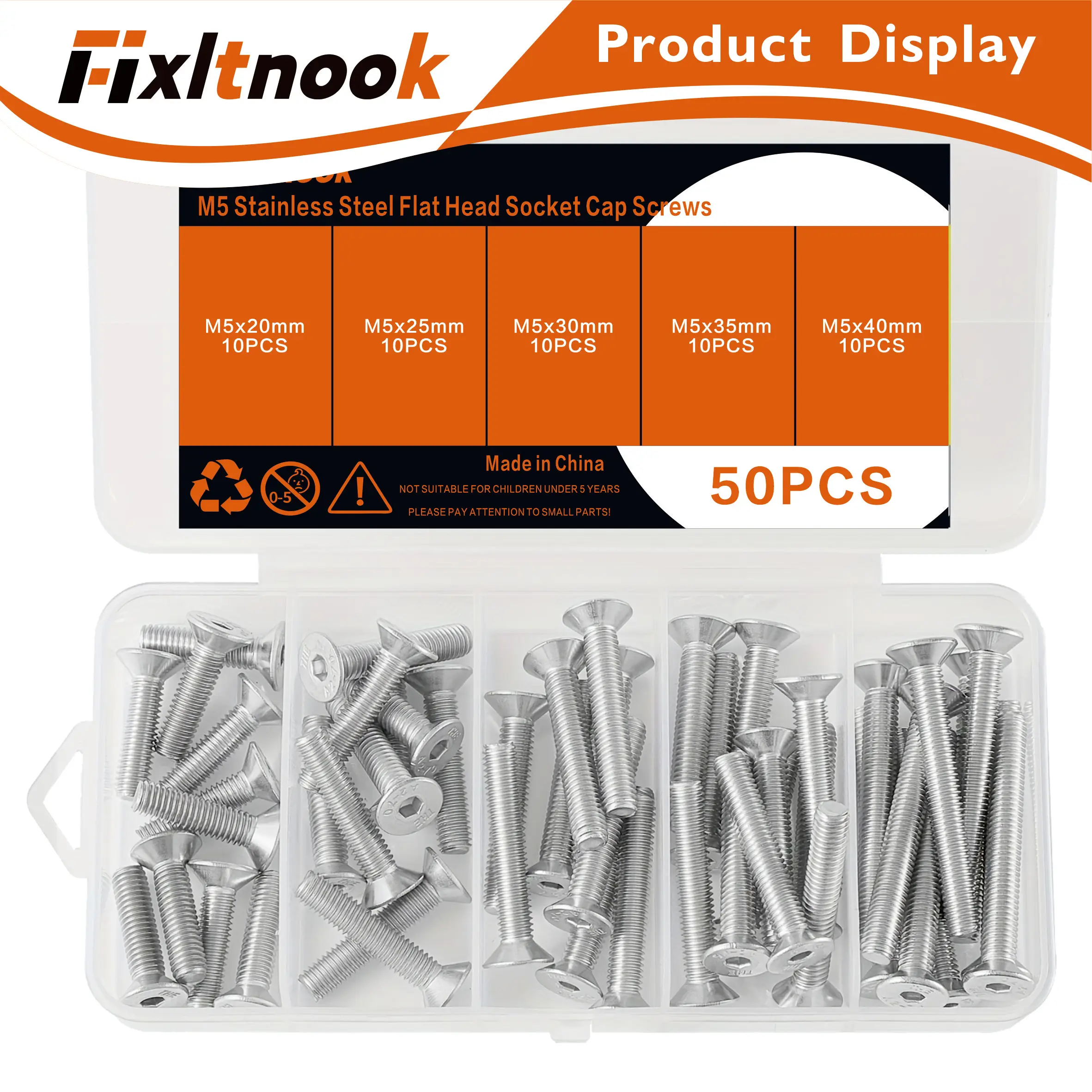 50PCS,M5 X 20mm-40mm, Flat head hexagon socket screw countersunk bolt, stainless steel 304, metric hexagon drive, smooth surface
50PCS,M5 X 20mm-40mm, Flat head hexagon socket screw countersunk bolt, stainless steel 304, metric hexagon drive, smooth surface