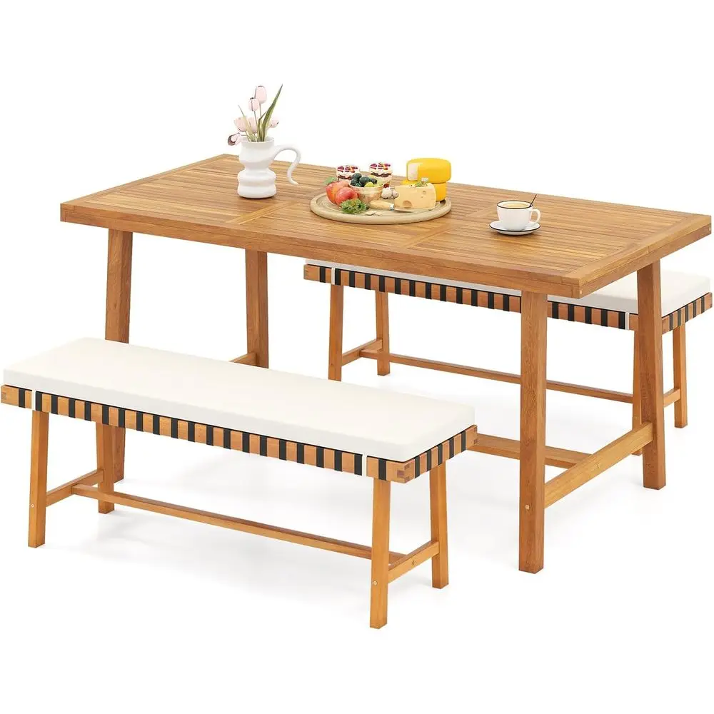 63” Acacia Wood Patio Dining Set for 4 with Umbrella Hole and Cushioned Benches
63” Acacia Wood Patio Dining Set for 4 with Umbrella Hole and Cushioned Benches