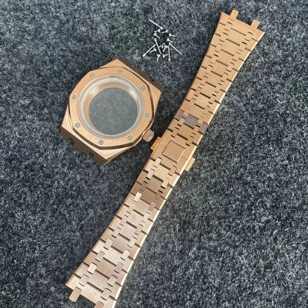 PVD Plated Rose Gold 41mm Watch Case with Stainless Steel Band Suitable for NH35/NH36 Movement Blue Sapphire Crystal Whole Set
PVD Plated Rose Gold 41mm Watch Case with Stainless Steel Band Suitable for NH35/NH36 Movement Blue Sapphire Crystal Whole Set