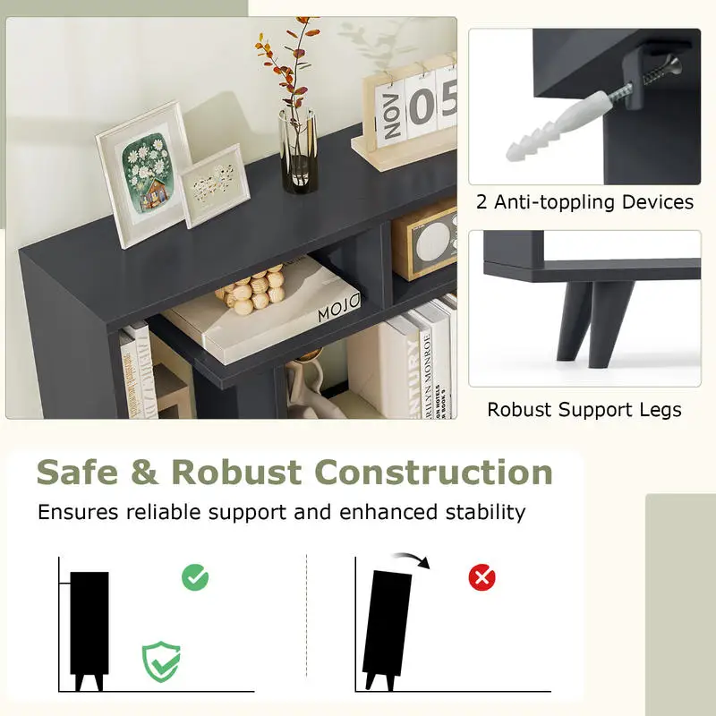 Geometric Bookcase with Anti-Tipping Kit and Storage Shelving Unit-Black
Geometric Bookcase with Anti-Tipping Kit and Storage Shelving Unit-Black