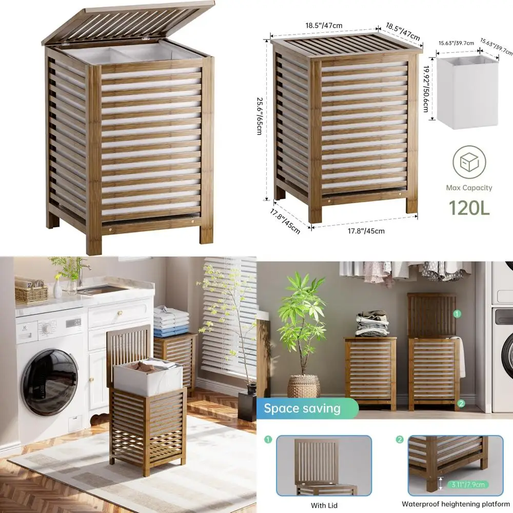 Laundry Hamper with Bamboo Lid and Removable Liner, 120L Dual-Section Clothes Organizer for Efficient Sorting
Laundry Hamper with Bamboo Lid and Removable Liner, 120L Dual-Section Clothes Organizer for Efficient Sorting