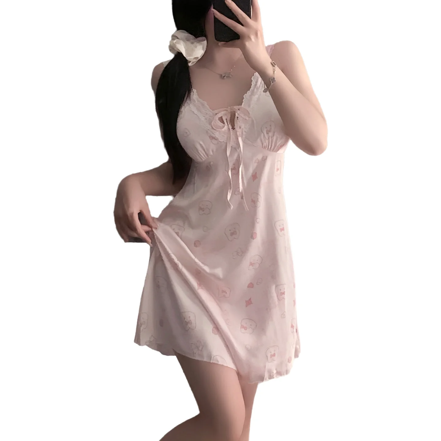 Sweet Pink Heart Print Dress With Lace Detail And Bow Tie Front For A Romantic Night Wear Woman Dress Charming Sweet Style P8Q3
Sweet Pink Heart Print Dress With Lace Detail And Bow Tie Front For A Romantic Night Wear Woman Dress Charming Sweet Style P8Q3