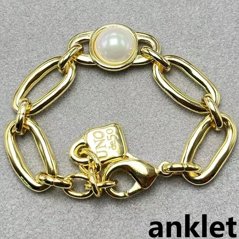 Европейский и американский браслет на ногу unode 50 ручной работы с жемчугом и золотым покрытием Модный женский браслет на ногу роскошный подарок