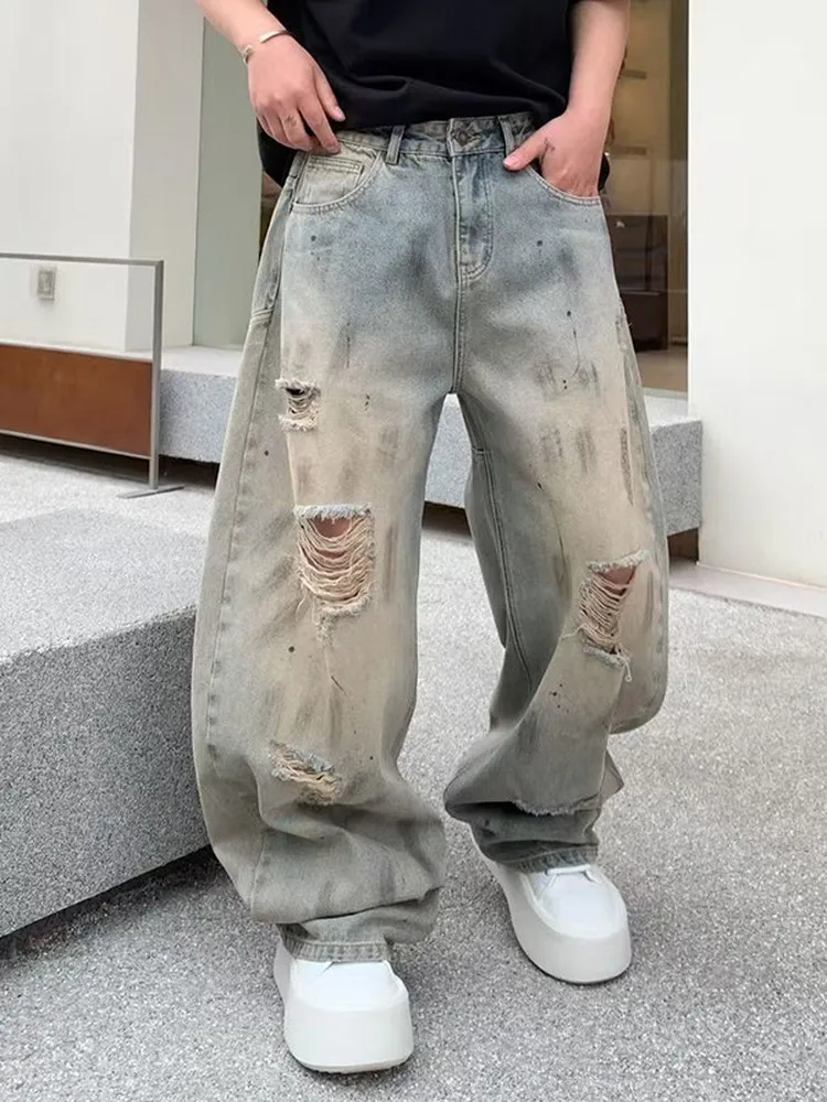 Retro American Graffiti Spray Painted Distressed Knife Wide Leg Jeans Loose Floor Length Unisex Cotton Denim Pants
Retro American Graffiti Spray Painted Distressed Knife Wide Leg Jeans Loose Floor Length Unisex Cotton Denim Pants