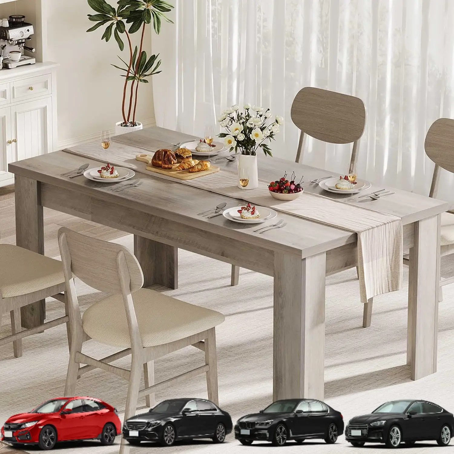 GarveeHome 63" Dining Table for 4-6, Farmhouse Dinner Table for 4, Dinner Table, Kitchen Table with Large Tabletop, Rectangular
GarveeHome 63" Dining Table for 4-6, Farmhouse Dinner Table for 4, Dinner Table, Kitchen Table with Large Tabletop, Rectangular