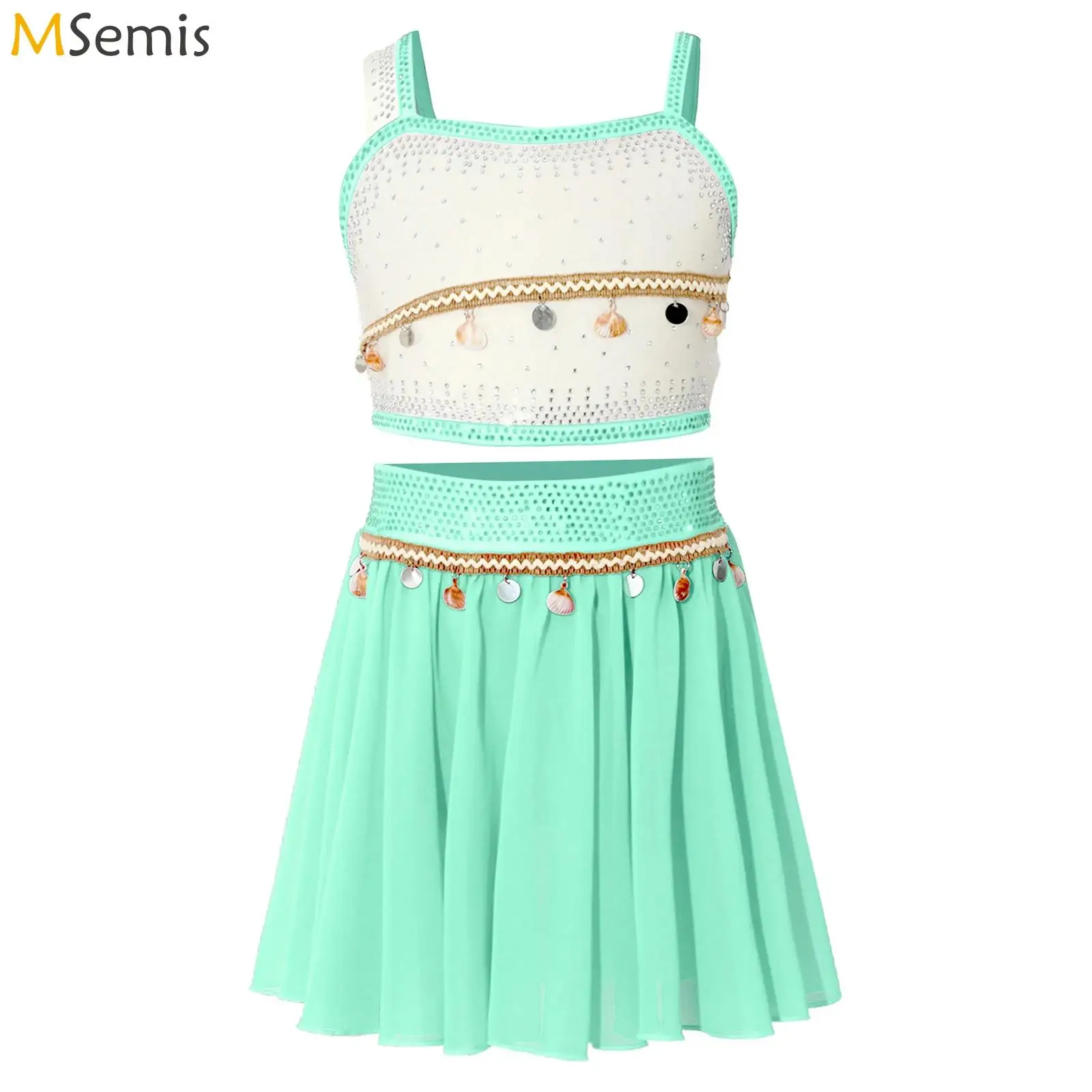 Kids Girls Ballet Modern Dance Outfits Performance Princess Costume Sequin Shell Tassel Shiny Rhinestone Crop Top with Skirts
Kids Girls Ballet Modern Dance Outfits Performance Princess Costume Sequin Shell Tassel Shiny Rhinestone Crop Top with Skirts