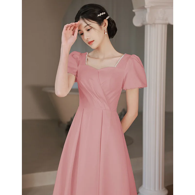 Pink Mid-length Evening Dress Women Square Neck Beaded Pleated Cocktail Dresses Elegant Modern Bubble Sleeve A-line Prom Gown
Pink Mid-length Evening Dress Women Square Neck Beaded Pleated Cocktail Dresses Elegant Modern Bubble Sleeve A-line Prom Gown