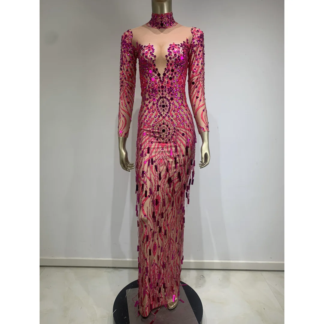 Women Sexy Elastic Long Sleeved Tassel Sequin Celebrity Long Dress Birthday Party Female Singer Stage Performance Costume
Women Sexy Elastic Long Sleeved Tassel Sequin Celebrity Long Dress Birthday Party Female Singer Stage Performance Costume