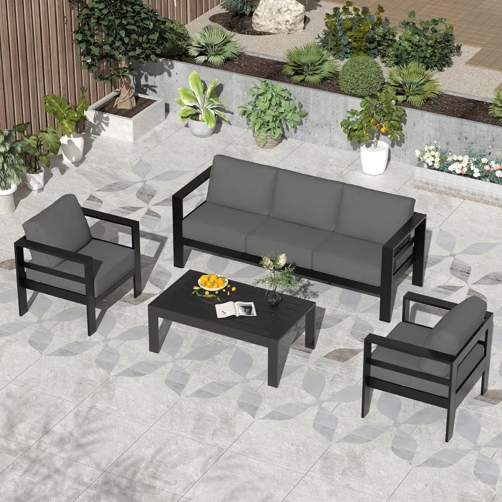 Aluminum Patio Furniture Set, 4 Pieces Modern Outdoor Sectional Sofa Couch with Upgrade Cushion and Coffee Table, Oversized Pat 
Aluminum Patio Furniture Set, 4 Pieces Modern Outdoor Sectional Sofa Couch with Upgrade Cushion and Coffee Table, Oversized Pat