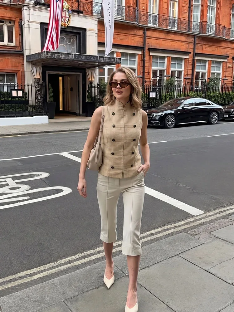 HH Women Summer Effortless Minimalist Military Vest Spring Stand Collar Bronze Button Sleeveless Lightweight Outerwear For Daily
HH Women Summer Effortless Minimalist Military Vest Spring Stand Collar Bronze Button Sleeveless Lightweight Outerwear For Daily