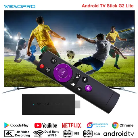 WESOPRO Android TV Stick G2 Lite Smart IPTV Dongle 1GB RAM 8GB ROM 2.4GHz 5.0GHz Wifi 4K Decoding Streaming Media VS Fire Stick