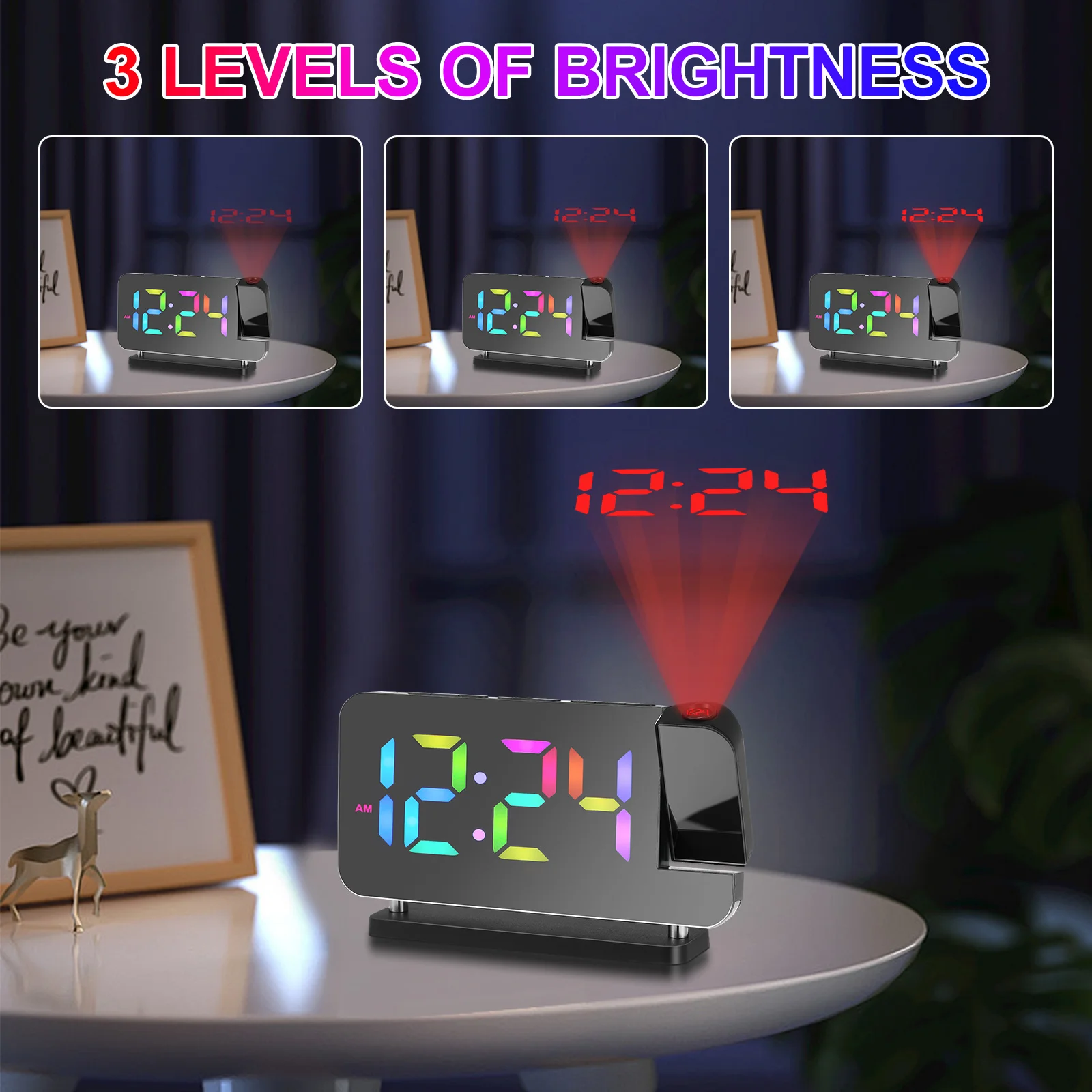 Rgb Rotating Projection Alarm Desktop Digital Led Clock Bedroom Classroom Night Light Function Set Alarm Desk Accessories
Rgb Rotating Projection Alarm Desktop Digital Led Clock Bedroom Classroom Night Light Function Set Alarm Desk Accessories