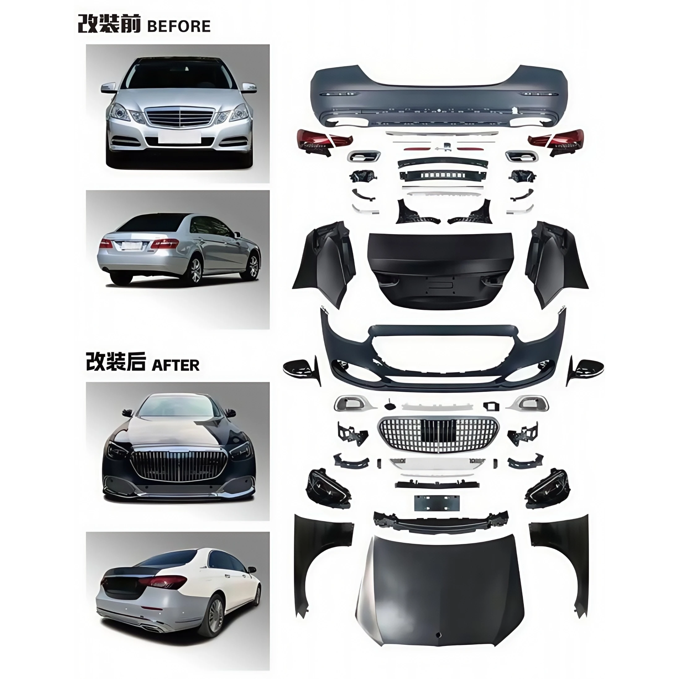 BR Auto Parts Body Kits for Mercedes E Series W212 09-15 to W213 21-23 Old to New for Executive SPORT Cut Version
BR Auto Parts Body Kits for Mercedes E Series W212 09-15 to W213 21-23 Old to New for Executive SPORT Cut Version