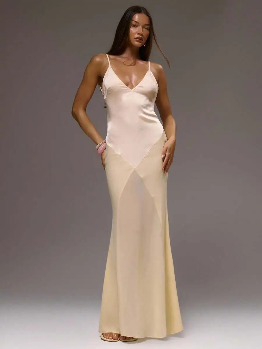 Satin Maxi Dress With Strappy Plunge Neckline Panel Detail Elegant Evening Party Wedding Guest
Satin Maxi Dress With Strappy Plunge Neckline Panel Detail Elegant Evening Party Wedding Guest