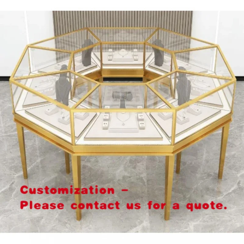 custom.Luxury Octagonal Glass Jewelry Display Table Gold Frame LED Durable High Quality Circular Showcase Jewelry Stores
custom.Luxury Octagonal Glass Jewelry Display Table Gold Frame LED Durable High Quality Circular Showcase Jewelry Stores