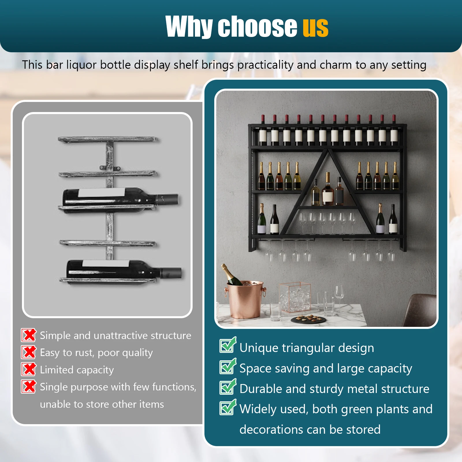 Bar Liquor Bottle Display Shelf Multi-Purpose Wine Glass Storage Bracket Large Capacity for Kitchens Bars Cafes
Bar Liquor Bottle Display Shelf Multi-Purpose Wine Glass Storage Bracket Large Capacity for Kitchens Bars Cafes