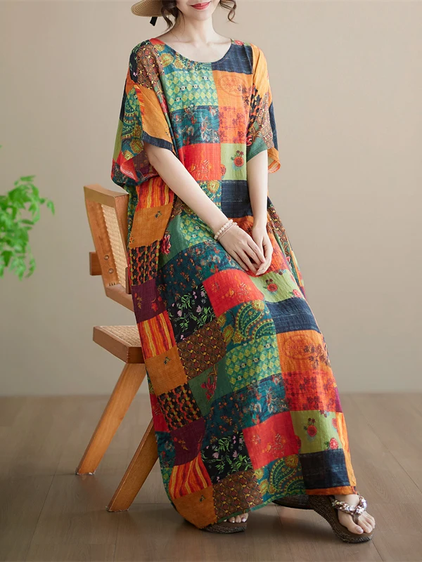 Loose Large Size Cotton Linen Short Sleeve round Neck Long Robe Dress Summer New Style Artistic Loose Fit Citywalk Dress
Loose Large Size Cotton Linen Short Sleeve round Neck Long Robe Dress Summer New Style Artistic Loose Fit Citywalk Dress