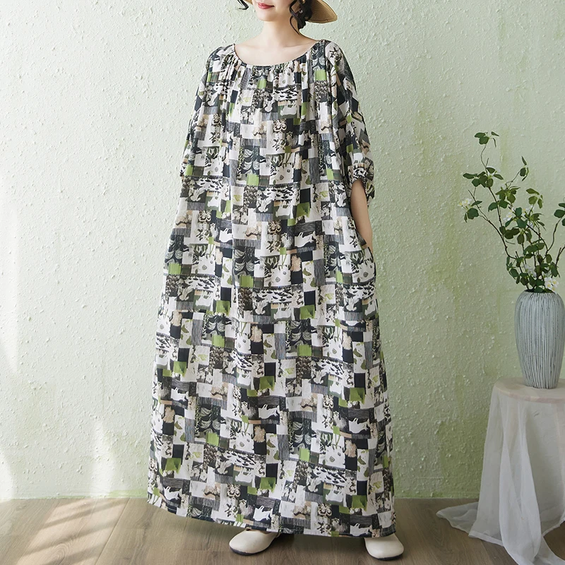 Casual Loose Fit Floral Print Maxi Dress Lantern Sleeve Conceal Meat Slimming Holiday Style Women's plus Size Cotton Dress
Casual Loose Fit Floral Print Maxi Dress Lantern Sleeve Conceal Meat Slimming Holiday Style Women's plus Size Cotton Dress