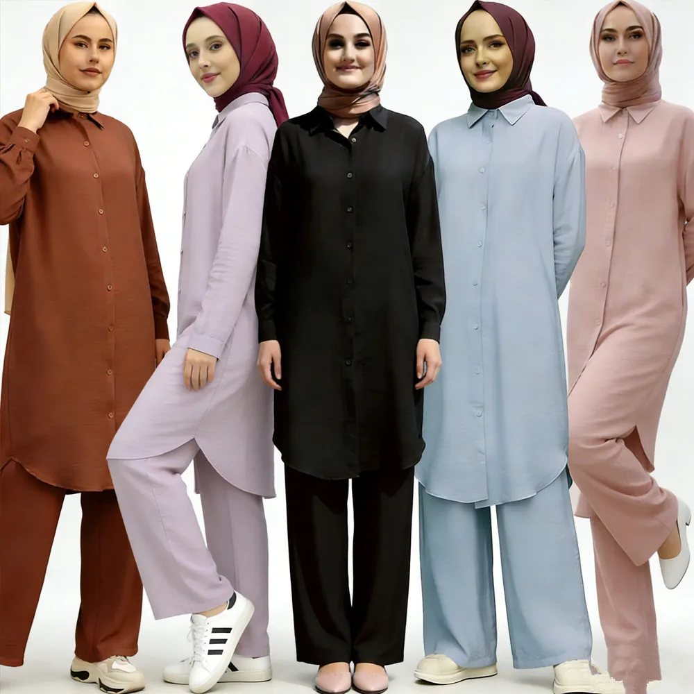 Vintage Muslim Suit Solid Color Lapel Neck Long Sleeve Blouse Pant Ramadan Islamic Clothing Casual Turkey Outifits 2026 Ramadan
Vintage Muslim Suit Solid Color Lapel Neck Long Sleeve Blouse Pant Ramadan Islamic Clothing Casual Turkey Outifits 2026 Ramadan