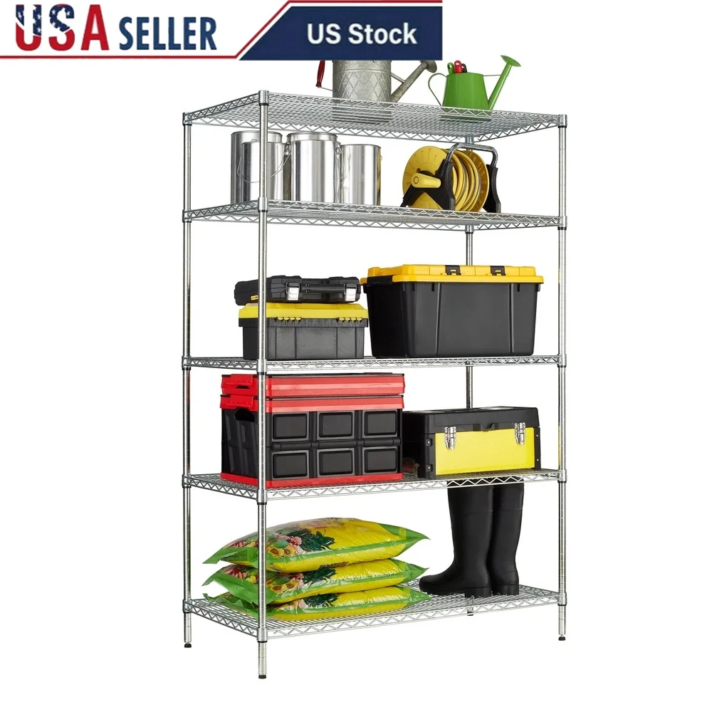 5-Tier Chrome Wire Shelving Unit Heavy Duty Adjustable Storage Rack 800lb per Shelf Indoor Organization Solution
5-Tier Chrome Wire Shelving Unit Heavy Duty Adjustable Storage Rack 800lb per Shelf Indoor Organization Solution