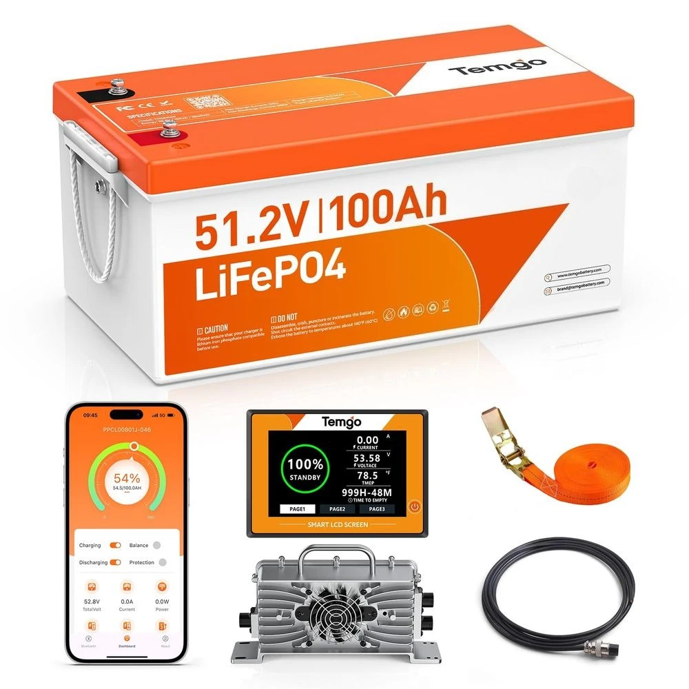 48V 51.2V 100Ah LiFePO4 Lithium Golf Cart Battery, Complete Upgrade Kit with Charger, LCD Display App, Builtin 200A BMS
48V 51.2V 100Ah LiFePO4 Lithium Golf Cart Battery, Complete Upgrade Kit with Charger, LCD Display App, Builtin 200A BMS