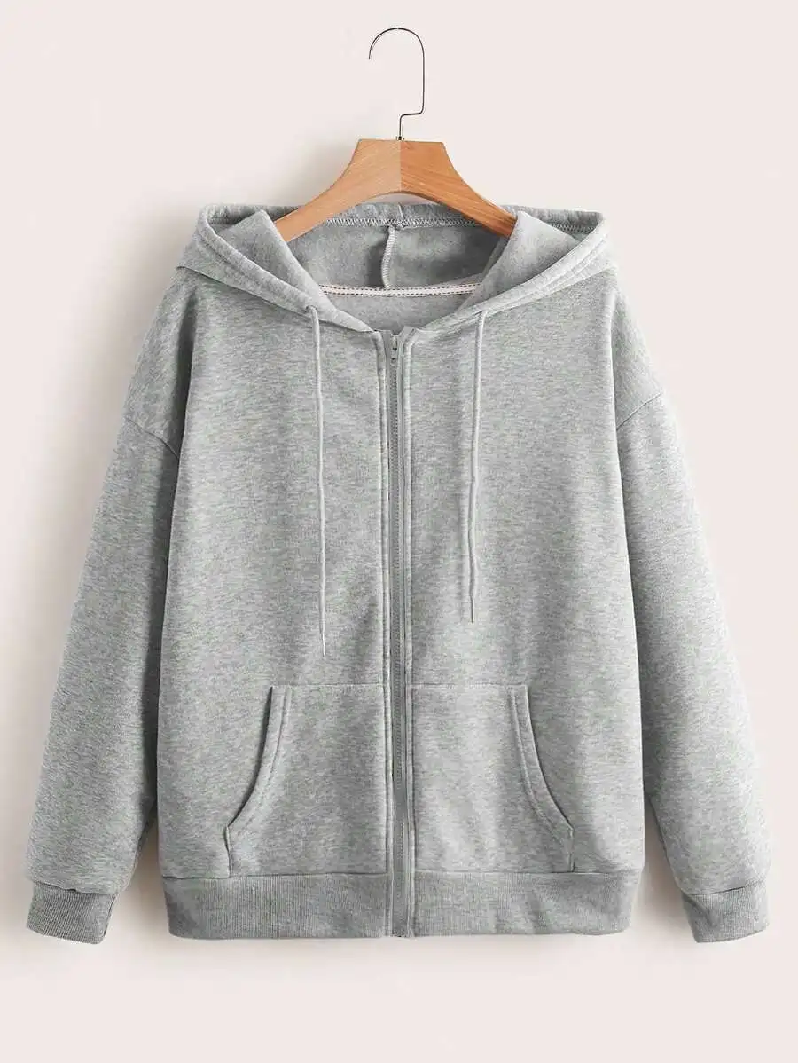 Gray Solid Full-Zip Hooded Sweatshirt with Drawstring and Kangaroo Pockets
Gray Solid Full-Zip Hooded Sweatshirt with Drawstring and Kangaroo Pockets