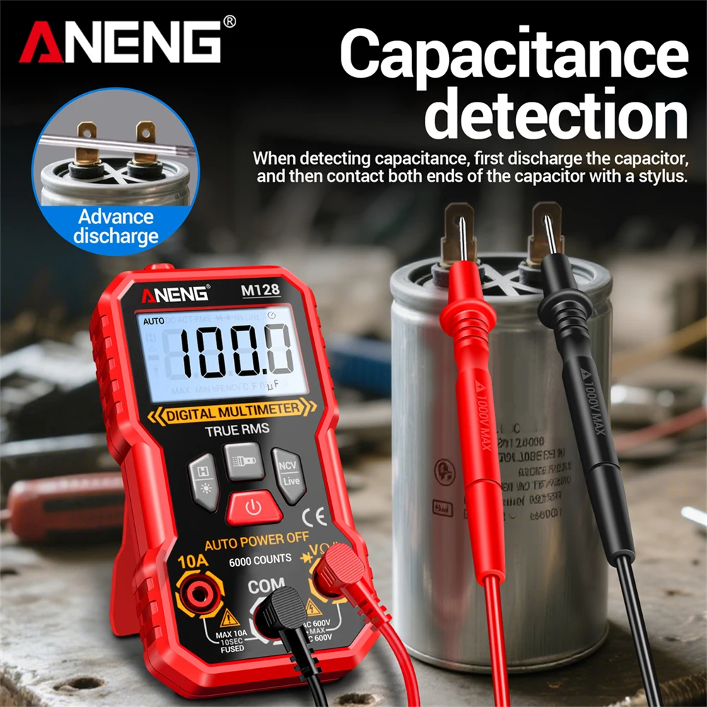 Digital Multimeter Profesional ANENG 6000 Count Car AC/DC Voltage Current Tester M128 Resistance NCV Induction Capacitor Test 
Digital Multimeter Profesional ANENG 6000 Count Car AC/DC Voltage Current Tester M128 Resistance NCV Induction Capacitor Test