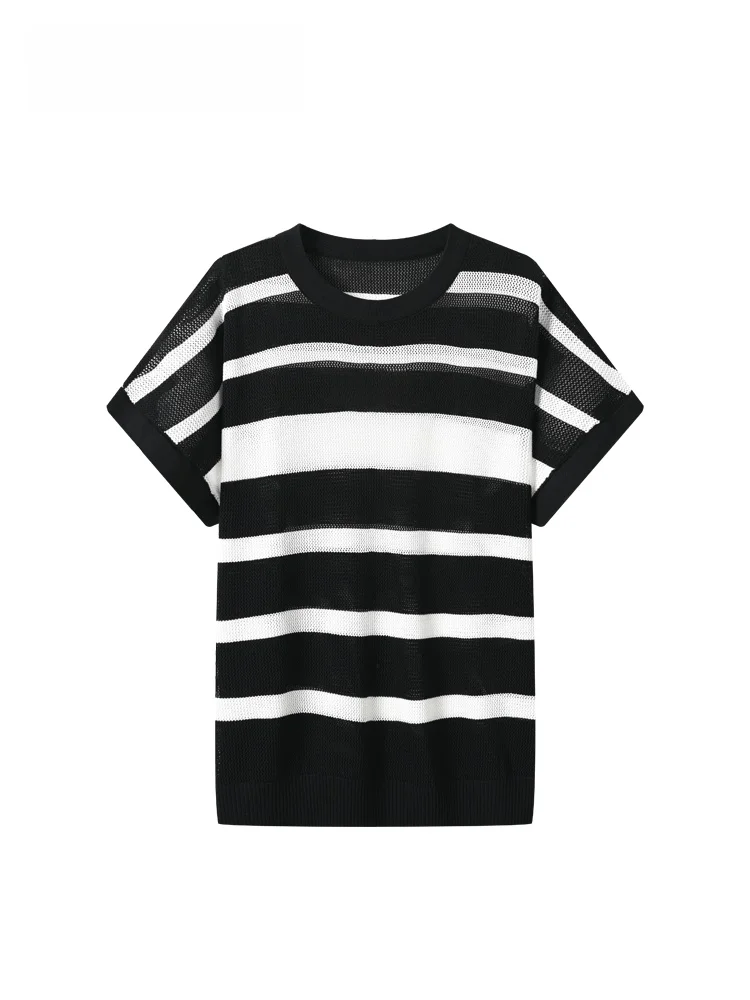 Loose Casual Striped round Neck Short Sleeve T-Shirt Women's plus Size Summer New Style Comfortable Breathable Korean Style Top
Loose Casual Striped round Neck Short Sleeve T-Shirt Women's plus Size Summer New Style Comfortable Breathable Korean Style Top