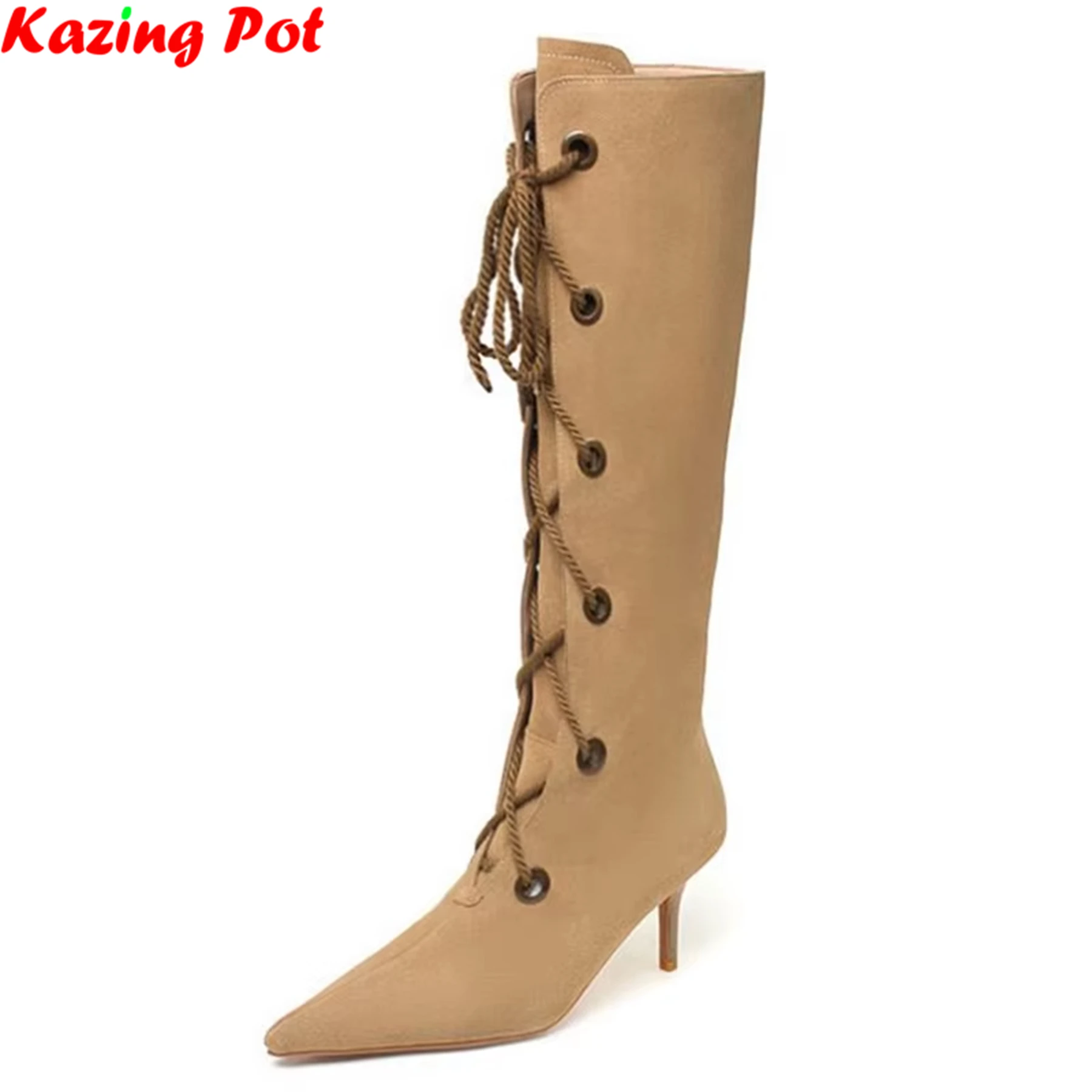 Krazing Pot Cow Suede Pointed Toe Thin Heels Front-lace-up Evening Sexy Design Internet Star Rivets Mature Thigh High Boots
Krazing Pot Cow Suede Pointed Toe Thin Heels Front-lace-up Evening Sexy Design Internet Star Rivets Mature Thigh High Boots