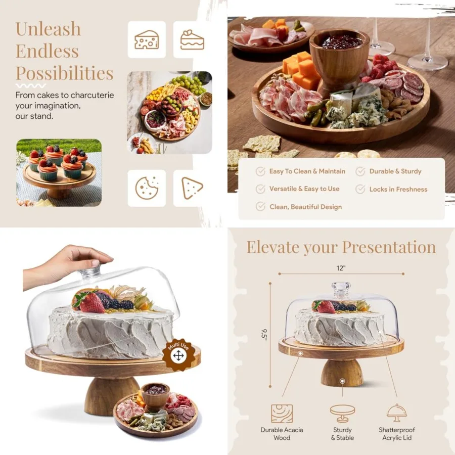 Acacia Wood Cake Stand with Lid - Cake Stand with Dome, 12in Round Cake Holder, 2-in-1 Dessert Table Display Set Charcuterie Bo
Acacia Wood Cake Stand with Lid - Cake Stand with Dome, 12in Round Cake Holder, 2-in-1 Dessert Table Display Set Charcuterie Bo