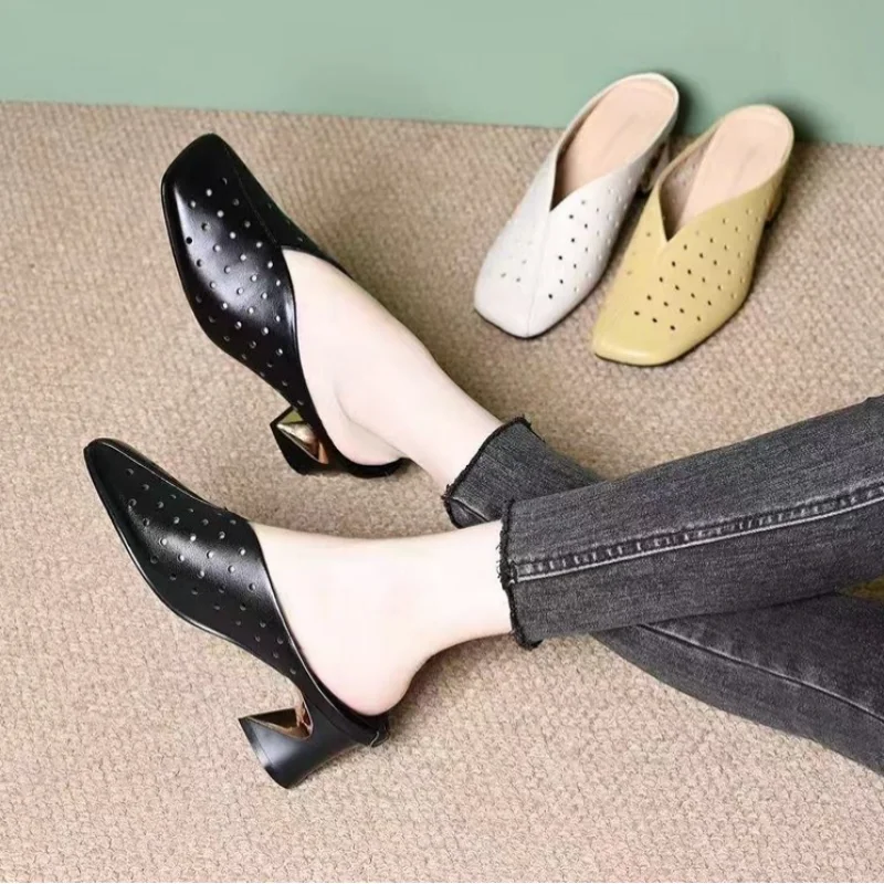 Women's Hollow Out Breathable Mules, Square Toe Block Heel Slip-On Casual Slippers
Women's Hollow Out Breathable Mules, Square Toe Block Heel Slip-On Casual Slippers