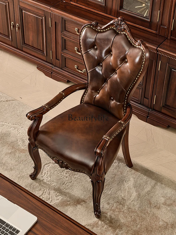 American-Style Solid Wood Leather Chair Black Walnut Wooden Handrail Leisure Backrest Office Chair
American-Style Solid Wood Leather Chair Black Walnut Wooden Handrail Leisure Backrest Office Chair
