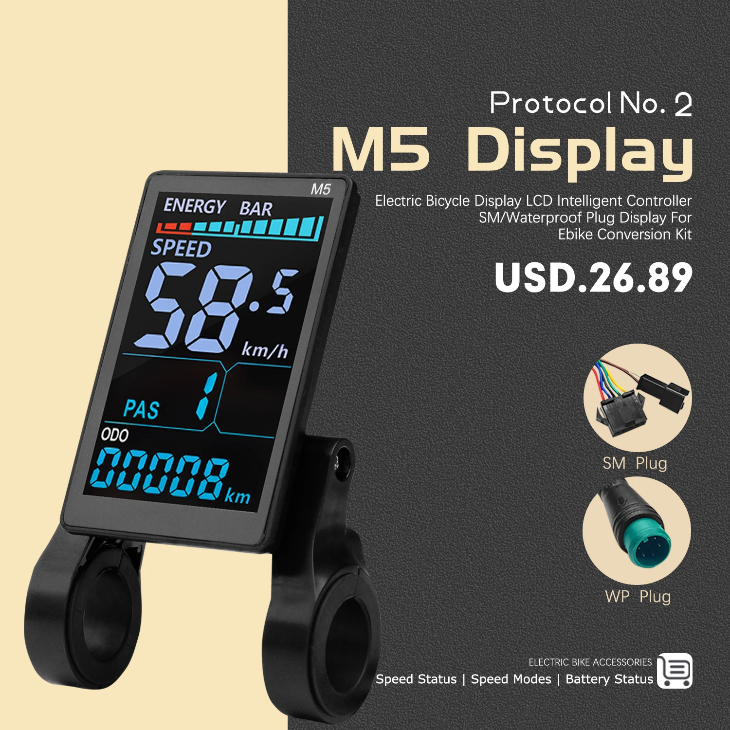 ЖК-дисплей M5 для электрического велосипеда, 24 В/36 В/48 В/52 В/60 В/72 В, панель управления с SM/водонепроницаемой вилкой, аксессуары для электрического велосипеда
ЖК-дисплей M5 для электрического велосипеда, 24 В/36 В/48 В/52 В/60 В/72 В, панель управления с SM/водонепроницаемой вилкой, аксессуары для электрического велосипеда
