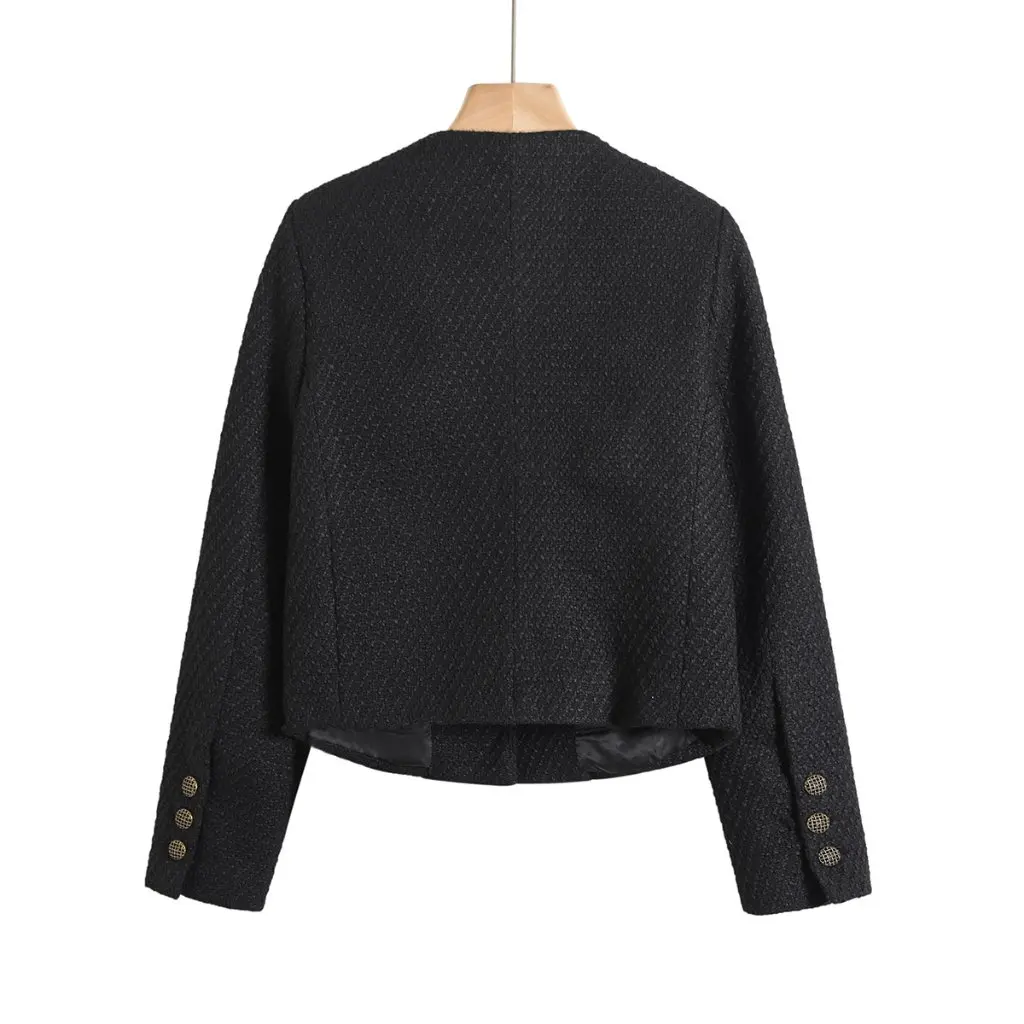 Women's Black Style Short Coat Autumn New French Elegant round Neck Slim-fit Button Cardigan Top
Women's Black Style Short Coat Autumn New French Elegant round Neck Slim-fit Button Cardigan Top