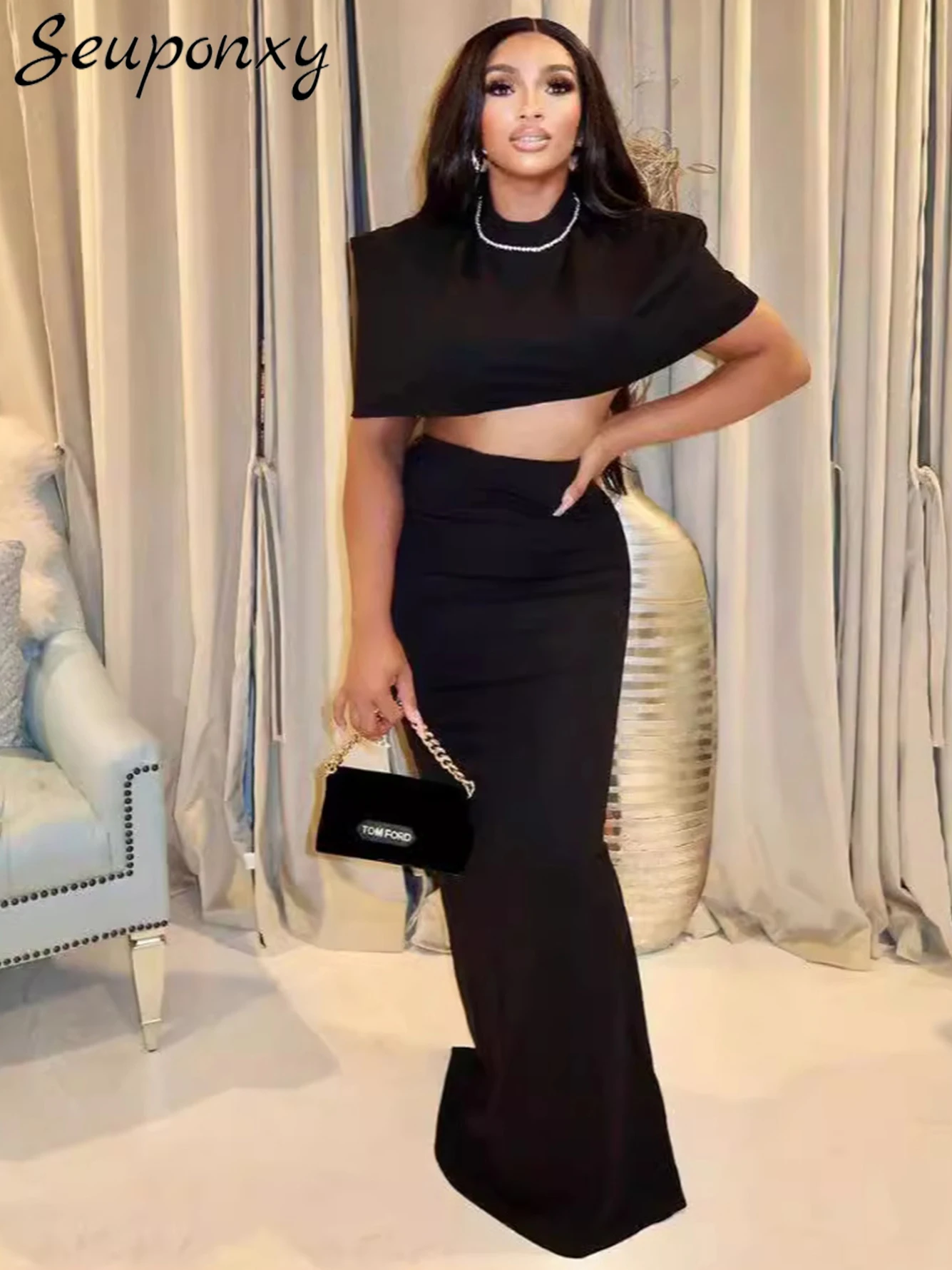 High Quality Women'S Black Slim Set 2024 Sexy O-Neck Diamond Cover Up Short Top+High Waisted Long Skirt Party Two-Piece Set
High Quality Women'S Black Slim Set 2024 Sexy O-Neck Diamond Cover Up Short Top+High Waisted Long Skirt Party Two-Piece Set