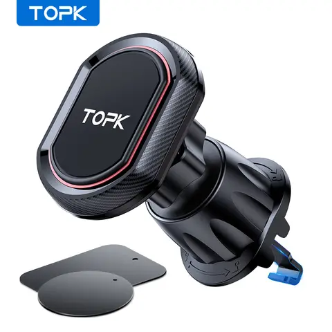 TOPK Support de téléphone magnétique pour voiture, support de téléphone portable magnétique super puissant N52 amélioré pour grille d'aération de voiture compatible avec tous les téléphones
