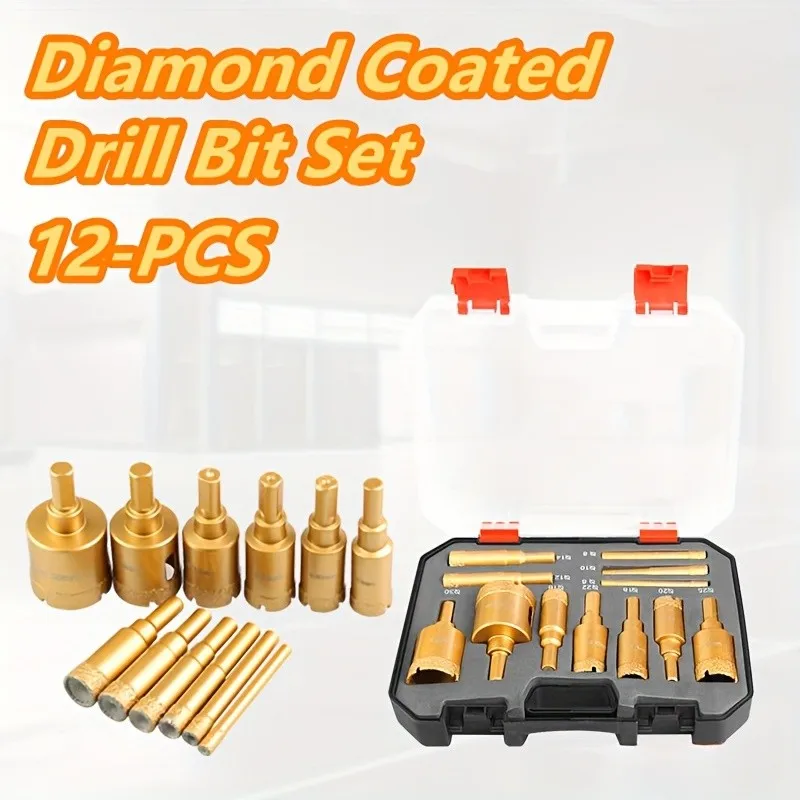 12Pc Diamond Drill Bit Set - 6-35mm, Vacuum Brazed, Tile/Concrete Drilling
12Pc Diamond Drill Bit Set - 6-35mm, Vacuum Brazed, Tile/Concrete Drilling