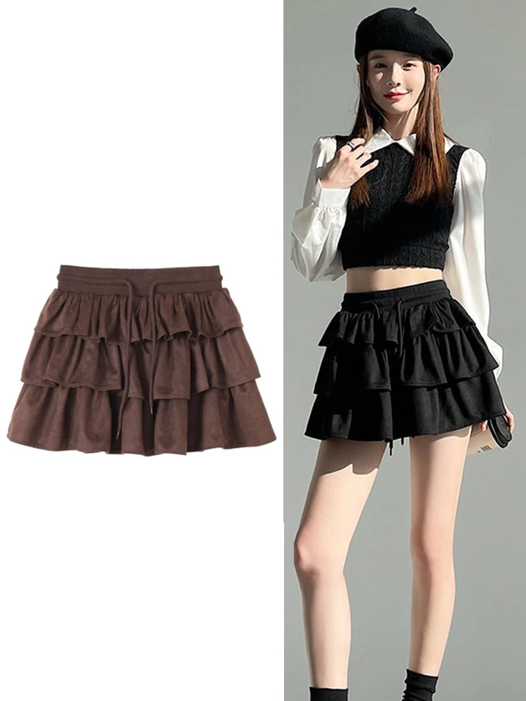 Preppy Style Cute Suede Cake Skirt For Women Autumn Winter Ball Gown Casual Ruffles Drawstring Short Skirts Lady
Preppy Style Cute Suede Cake Skirt For Women Autumn Winter Ball Gown Casual Ruffles Drawstring Short Skirts Lady