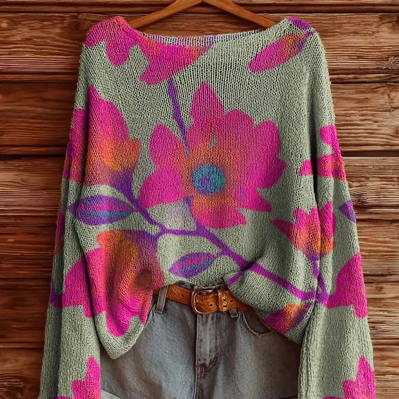 Повседневные вязаные свитера с цветочным принтом для женщин, модный пуловер, свободный свитер с длинными рукавами, модные уличные джемперы, топы 
Повседневные вязаные свитера с цветочным принтом для женщин, модный пуловер, свободный свитер с длинными рукавами, модные уличные джемперы, топы