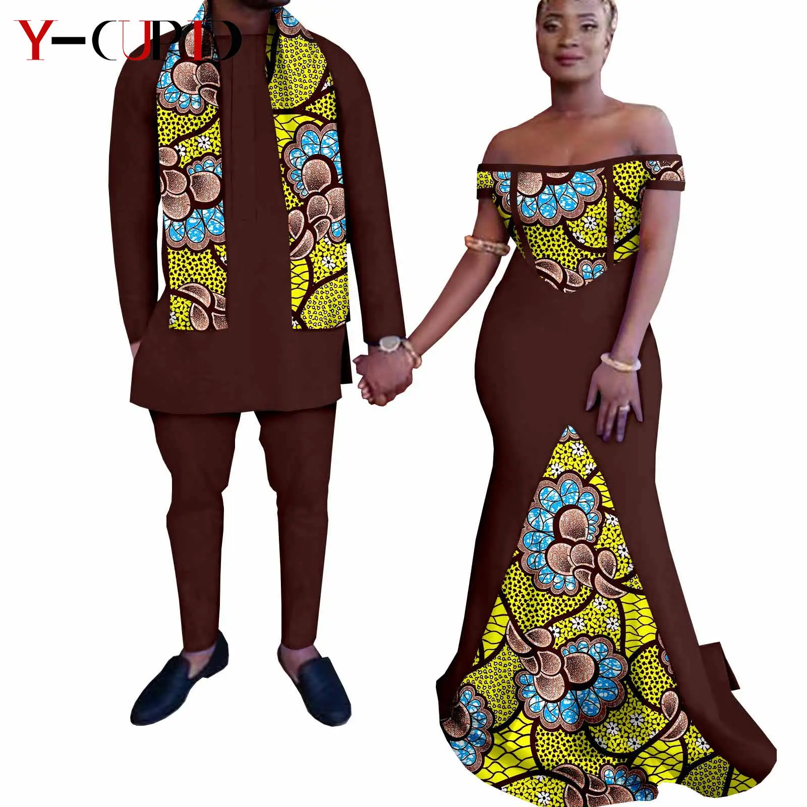 Africa Clothing Dashiki Women Patchwork Print Long Trail Dresses Party Matching Men Outfits Top and Pant Sets with Sacrf Y22C007
Africa Clothing Dashiki Women Patchwork Print Long Trail Dresses Party Matching Men Outfits Top and Pant Sets with Sacrf Y22C007