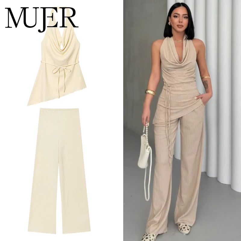 MUJER 2025 Textured Pants Set Woman Outfit Halter Backless Top Women High Waist Pants Sets for Women 2 Pieces Woman Trousers
MUJER 2025 Textured Pants Set Woman Outfit Halter Backless Top Women High Waist Pants Sets for Women 2 Pieces Woman Trousers