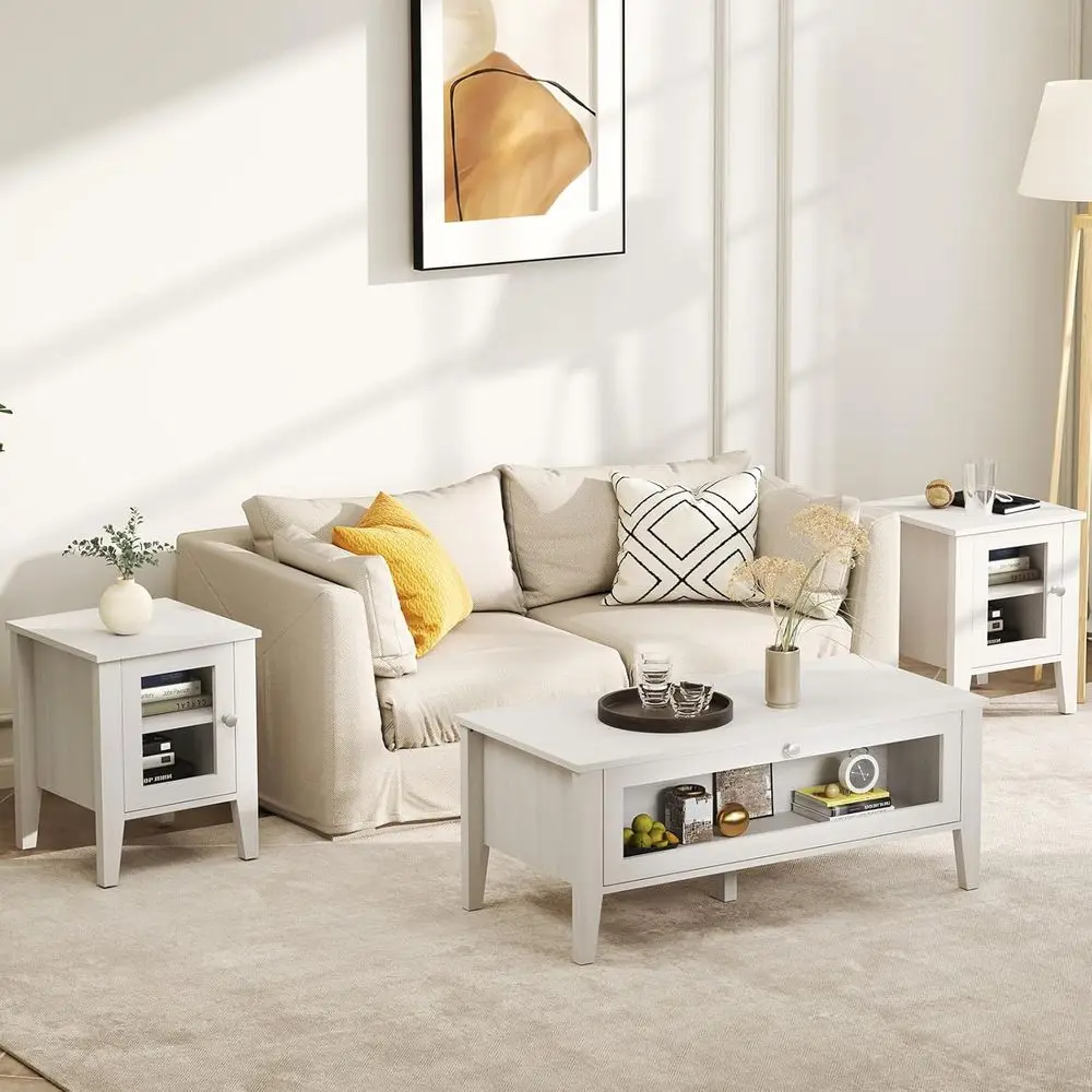 Modern White Wooden Coffee Table Set with 2 End Tables for Living Room and Office
Modern White Wooden Coffee Table Set with 2 End Tables for Living Room and Office