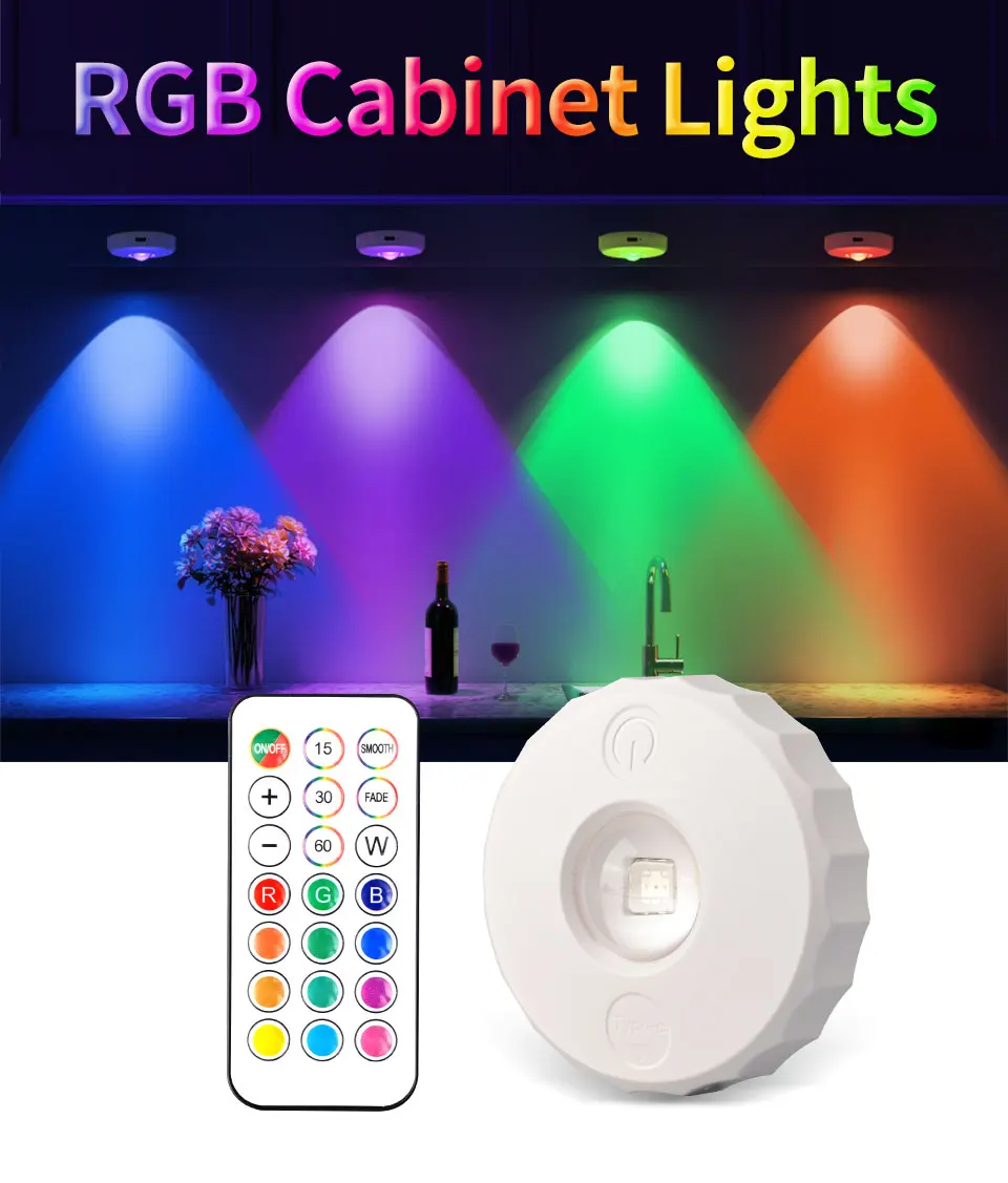 RGB LED Under Cabinet Spotlight Night Light Dimmable Rechargeable with Remote Control for Wireless Display Closet Lighting
RGB LED Under Cabinet Spotlight Night Light Dimmable Rechargeable with Remote Control for Wireless Display Closet Lighting