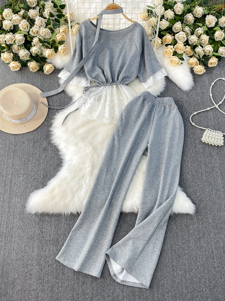 Faionable Lace Splice High Waist Slimming Long Pants Women's Sexy Set High Ne ort Sve round Ne Two-Piece Suit
Faionable Lace Splice High Waist Slimming Long Pants Women's Sexy Set High Ne ort Sve round Ne Two-Piece Suit