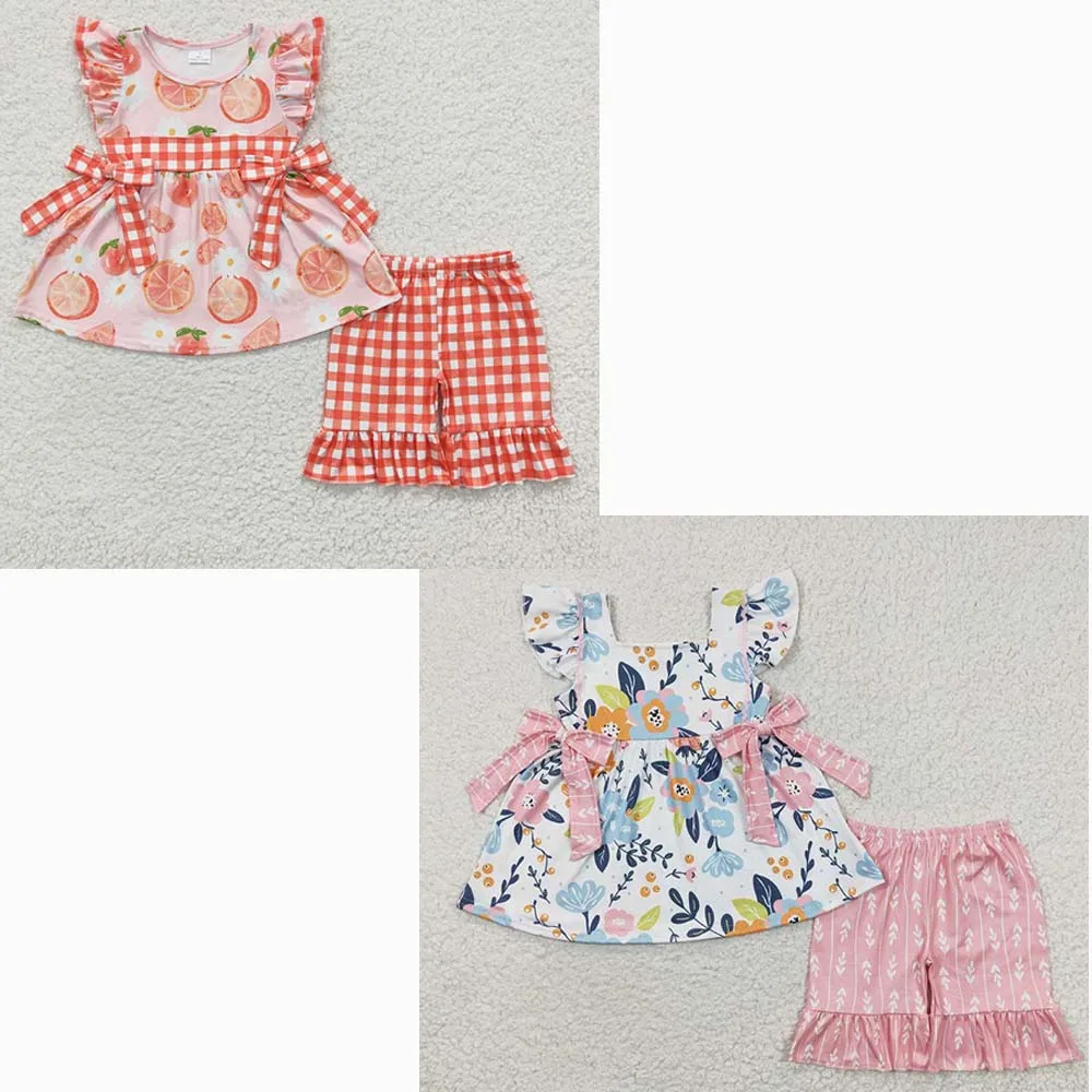 Wholesale Infant Flower Outfit Summer Toddler Baby Girl Short Sleeves Bow Tunic Ruffle Plaid Shorts Children Kid Floral Set
Wholesale Infant Flower Outfit Summer Toddler Baby Girl Short Sleeves Bow Tunic Ruffle Plaid Shorts Children Kid Floral Set