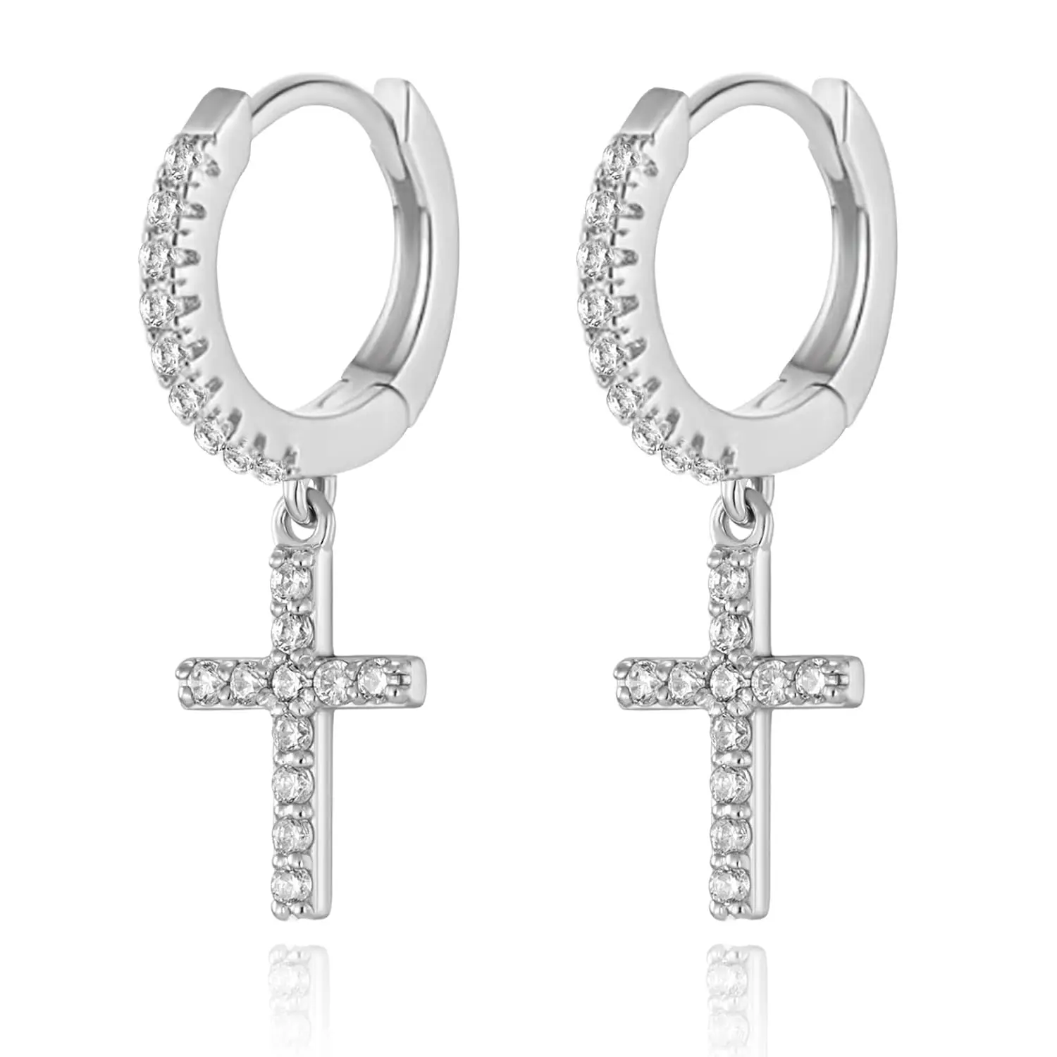 Cross Small Hoop Dangle Earrings 925 Sterling Silver CZ Diamonds Round Huggie Earrings For Men Women (Silver)
Cross Small Hoop Dangle Earrings 925 Sterling Silver CZ Diamonds Round Huggie Earrings For Men Women (Silver)