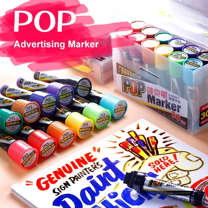 12pcs Genvana/Know POP High-Capacity Art Color Markers-Oily Ink, 6/12/20/30mm Tips - Ideal for Manga, Posters & Advertising
12pcs Genvana/Know POP High-Capacity Art Color Markers-Oily Ink, 6/12/20/30mm Tips - Ideal for Manga, Posters & Advertising