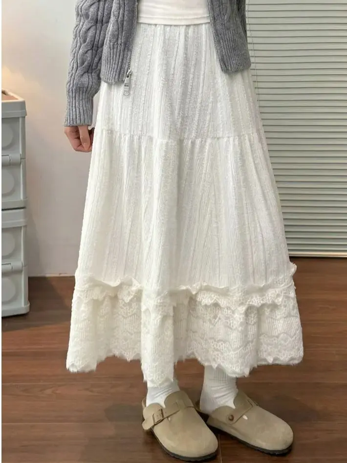 Knit Skirt Delicate A-line Lace Cake-tiered Long Dress for Petite Frames Soft and Breathable
Knit Skirt Delicate A-line Lace Cake-tiered Long Dress for Petite Frames Soft and Breathable
