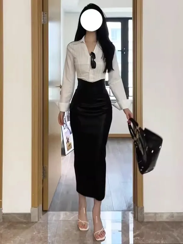 Cool Spicy Sea Style Women's Long Sleeve Slim Fit Shirt Black High Waist Skirt Two Piece Set Autumn Fashion Casual Wear
Cool Spicy Sea Style Women's Long Sleeve Slim Fit Shirt Black High Waist Skirt Two Piece Set Autumn Fashion Casual Wear